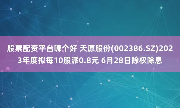 股票配资平台哪个好 天原股份(002386.SZ)2023年度拟每10股派0.8元 6月28日除权除息